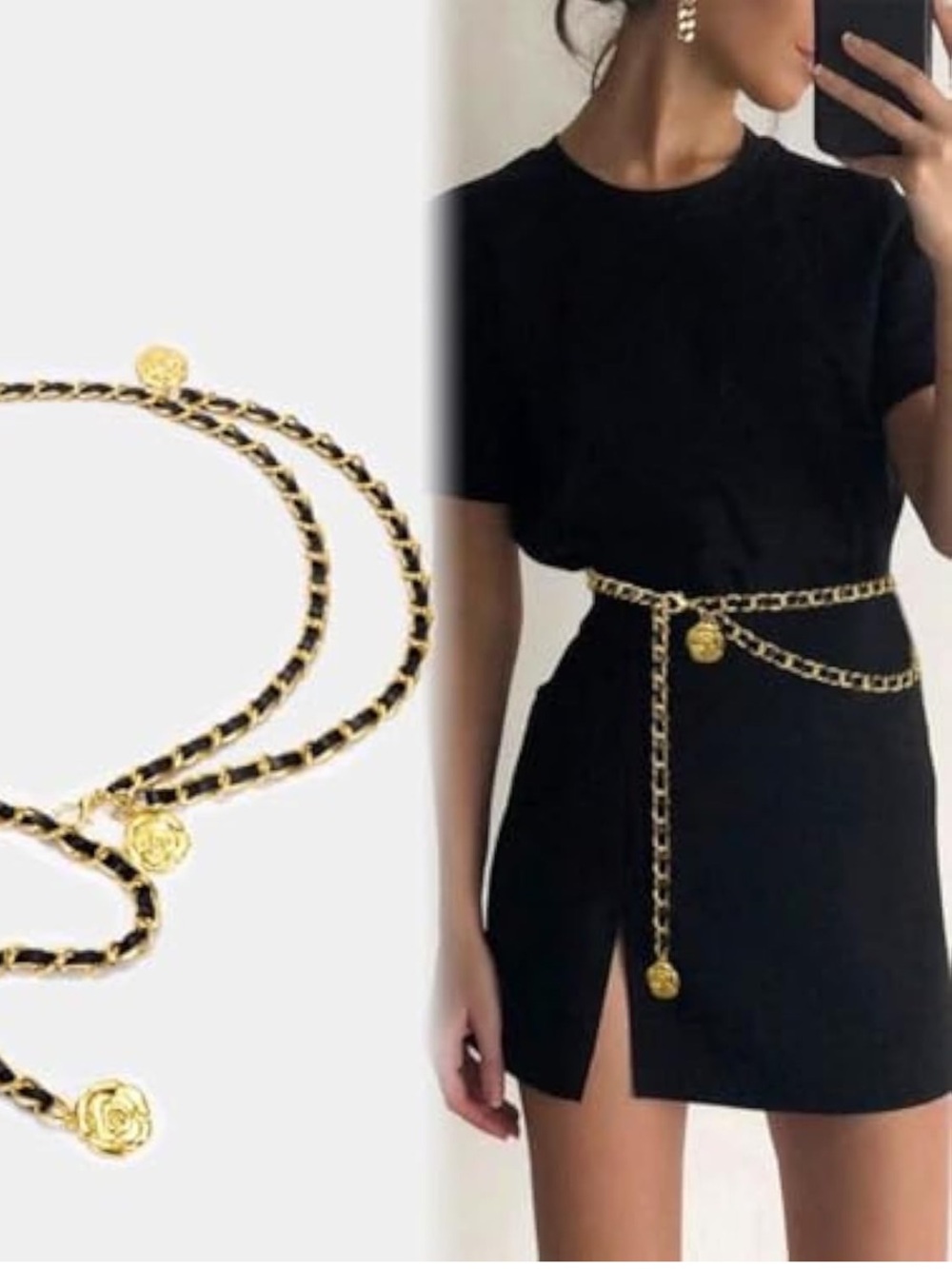 Anthropologie | Accessories | Gold And Black Chain Waist Belt With Rose Medallions